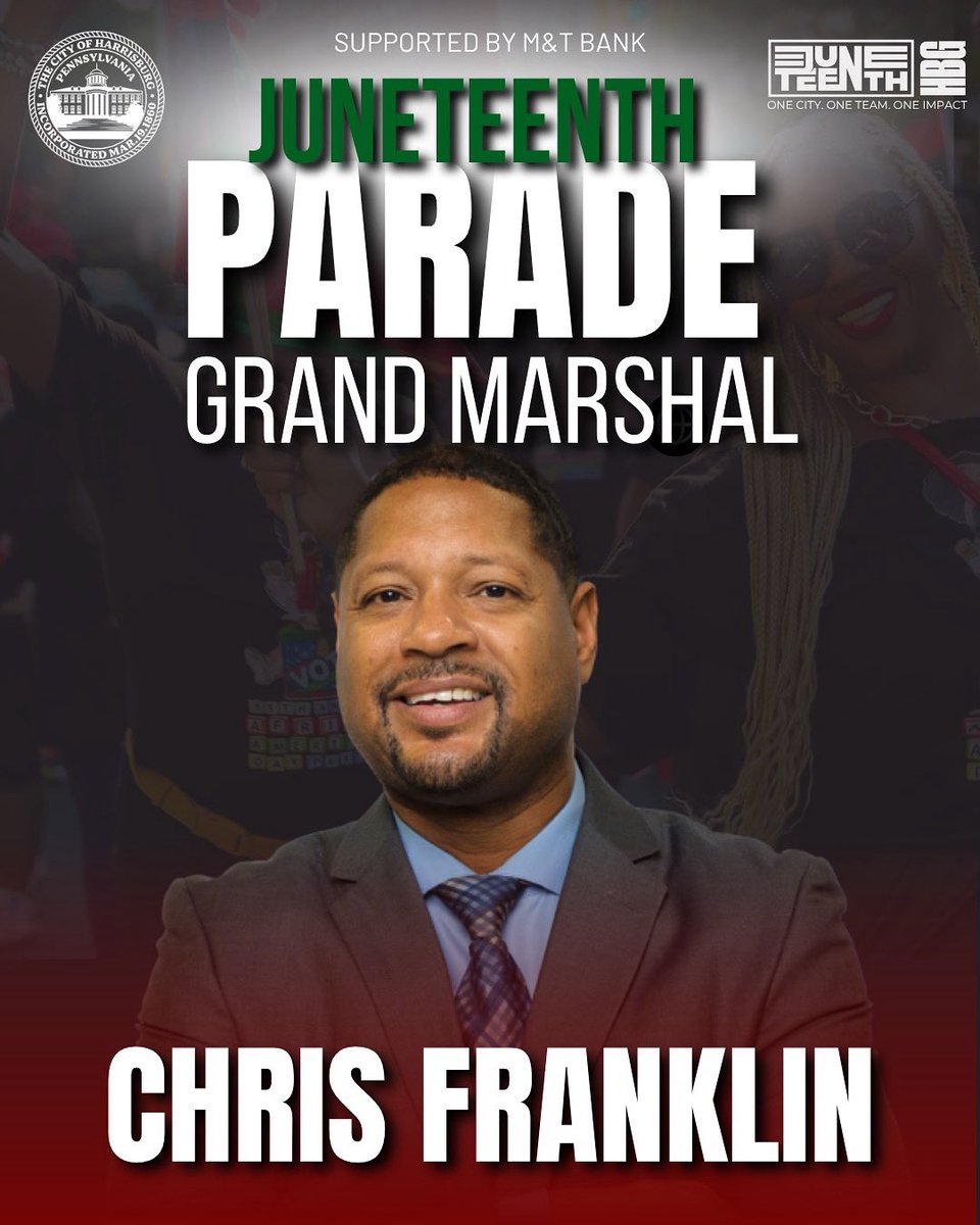 Chris Franklin (@chrishandles) on Twitter photo Words can’t express how truly honored I am to be named the first Grand Marshal of our city’s inaugural Juneteenth parade. Juneteenth is a powerful celebration of freedom, culture, and community. May this parade stand as a beautiful example of unity and love throughout our city. Words can’t express how truly honored I am to be named the first Grand Marshal of our city’s inaugural Juneteenth parade. Juneteenth is a powerful celebration of freedom, culture, and community. May this parade stand as a beautiful example of unity and love throughout our city.