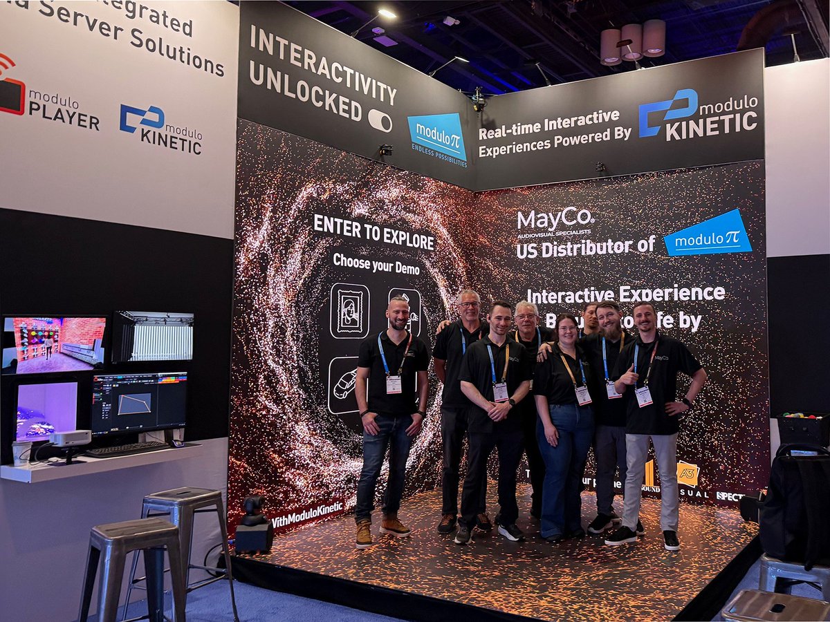 Modulo_Pi's tweet image. {#ProAV} #InfoComm - DAY 1 🇺🇸
Come by & say hi 👋 The @Modulo_Pi & #MayCo teams are excited to meet you at @InfoComm!
.
On the menu at booth #7743:
🎮 Live demos of Modulo Kinetic V7 + Modulo Player
💡 Real-time interactivity
🎁 A raffle to win a Modulo Player Nano!
.
#IAmProAV