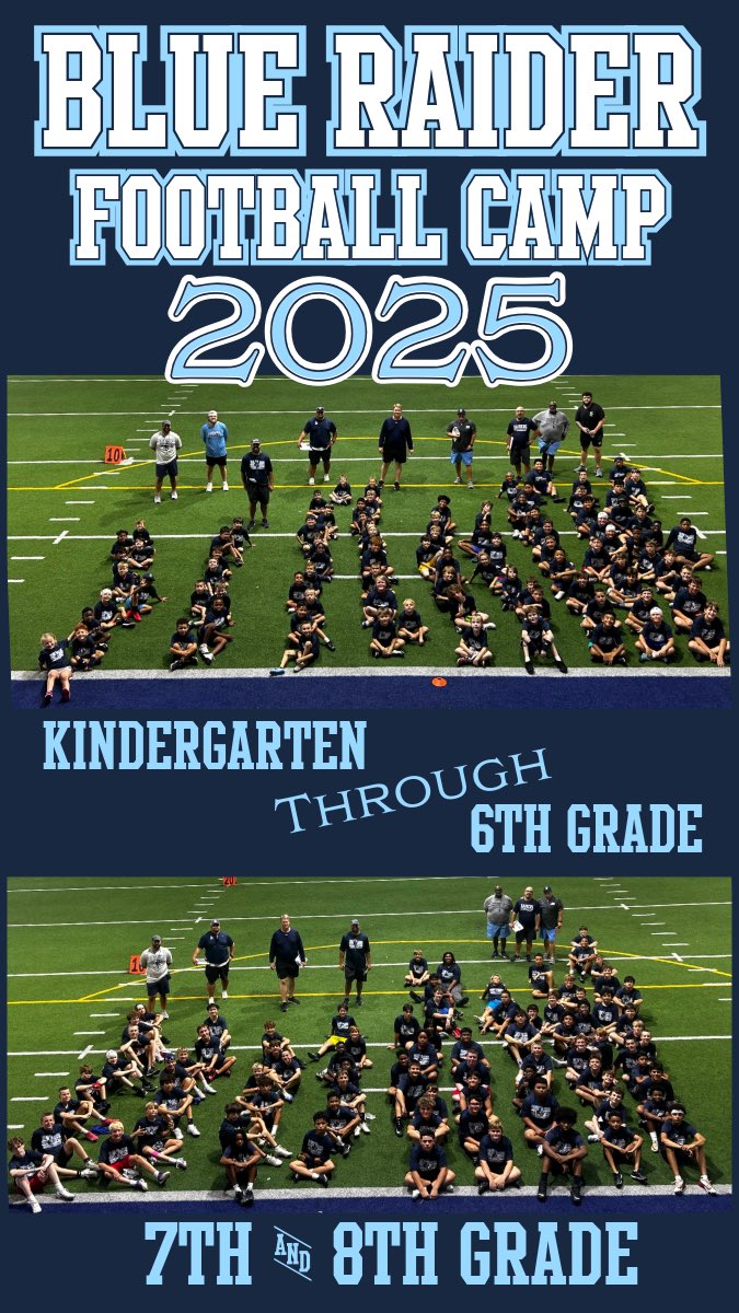 Had a blast at #BlueRaiderFootball camp last week!  Thank you to all of the #FutureBlueRaiders and families that made it possible!  #BELLieve