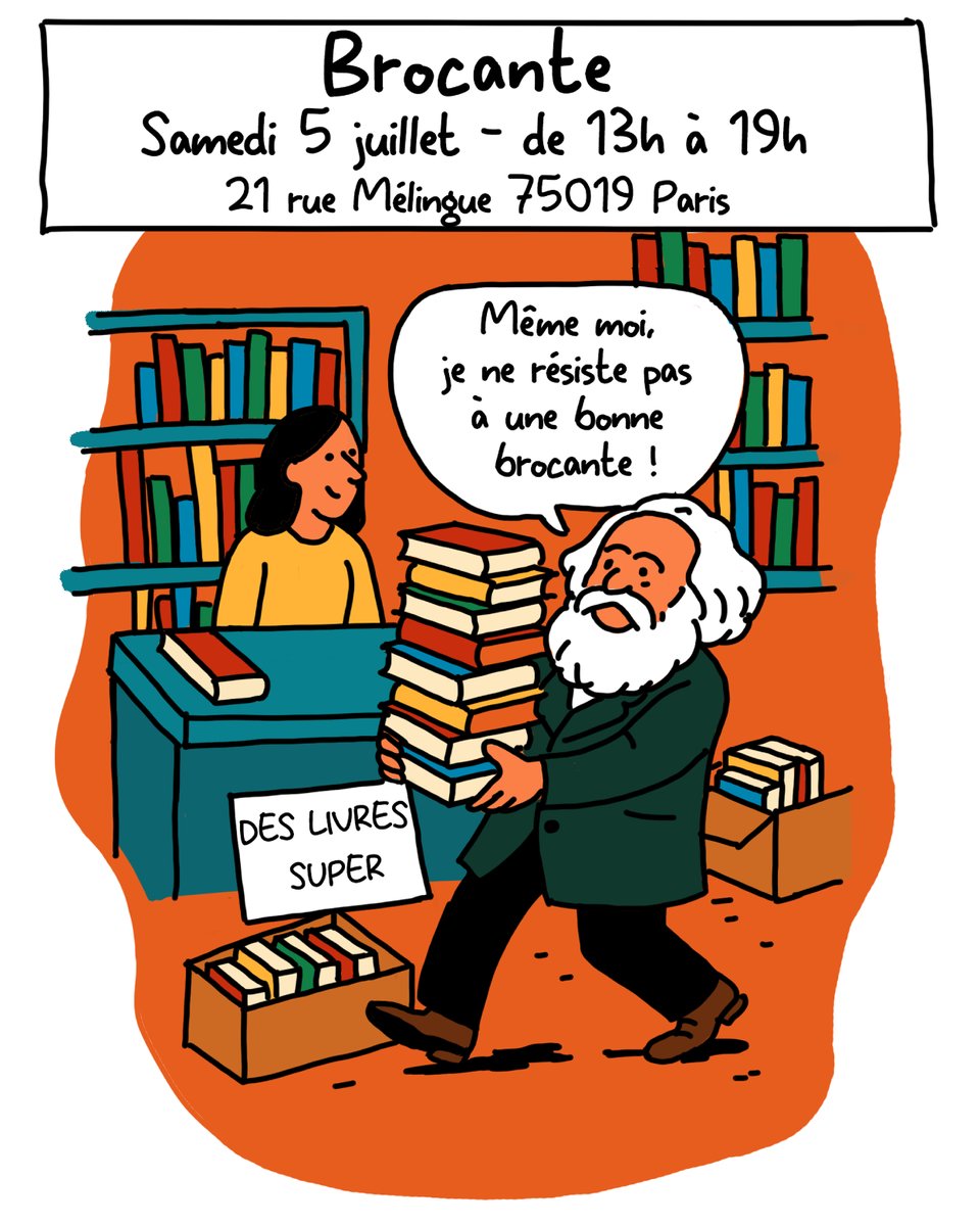 Les Éditions sociales (@ed_sociales) on Twitter photo Cette année encore, <a href="/DisputeEditions/">Éditions La Dispute</a> et les éditions sociales sont heureuses de vous inviter à leur brocante !
📅 Rdv le samedi 5 juillet, de 13h à 19h
📌21 rue Melingue, 75019
📚 Des livres d'occasions et des nouveautés
🍻 Apéro convivial en fin de journée Cette année encore, <a href="/DisputeEditions/">Éditions La Dispute</a> et les éditions sociales sont heureuses de vous inviter à leur brocante !
📅 Rdv le samedi 5 juillet, de 13h à 19h
📌21 rue Melingue, 75019
📚 Des livres d'occasions et des nouveautés
🍻 Apéro convivial en fin de journée