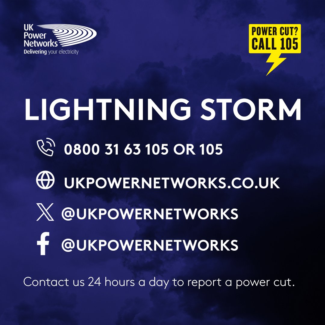 UKPowerNetworks's tweet image. We're preparing for lightning storms across the South East and East of England this weekend.
Check our website for advice and updates about your power: bit.ly/UKPNhome
