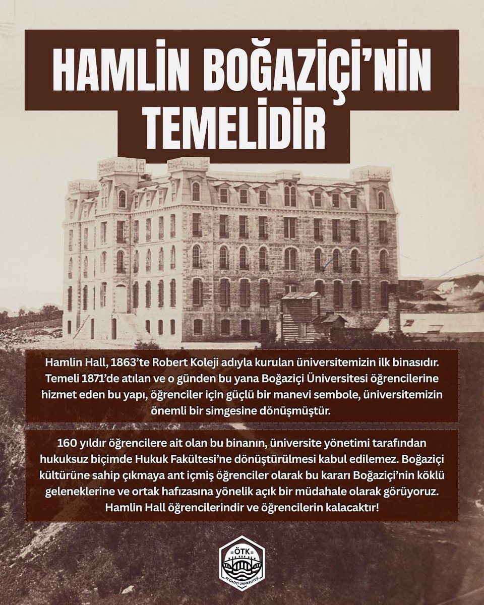 Yakın zamanda üniversite yönetimi tarafından Hamlin Hall'ın Hukuk Fakültesi'ne dönüştürülmesinin planlandığı duyumunu aldık. 160 yıldır öğrencilere ait olan ve şu anda yurt olarak kullanılan bu binanın Hukuk Fakültesi'ne dönüştürülmesi kabul edilemez. Hamlin Hall öğrencilerindir