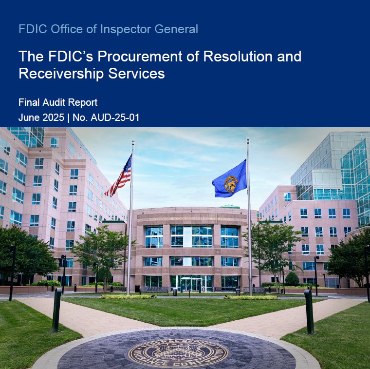 FDIC_OIG's tweet image. OIG reports on certain FDIC resolution and receivership contracts during the largest bank failures in Spring 2023 – we identified seven best practices to enhance the FDIC’s control environment and emergency acquisition preparedness. fdicoig.gov/sites/default/…