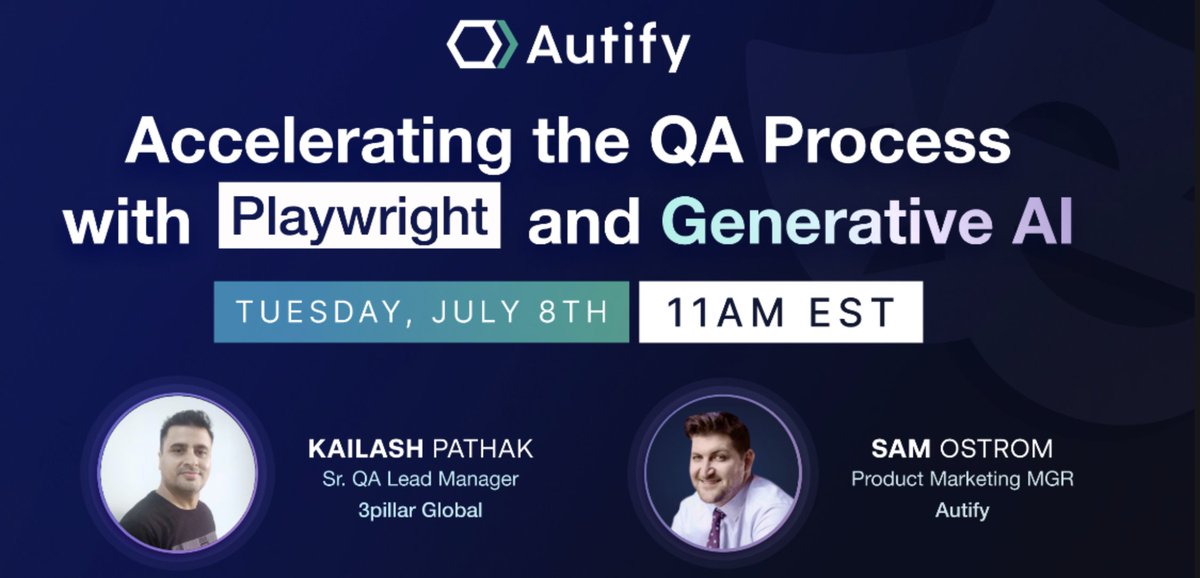 Happy to share that I've been invited by <a href="/AutifyHQ/">AutifyHQ</a>  to deliver a talk on leveraging Generative AI for Playwright <a href="/playwrightweb/">Playwright</a>

🎯 Topic: Accelerating the QA Process with Playwright and Generative AI
📅 Tuesday, July 8th
⏰ 11 AM EST

🔗 Register now: lnkd.in/guqFcu6b