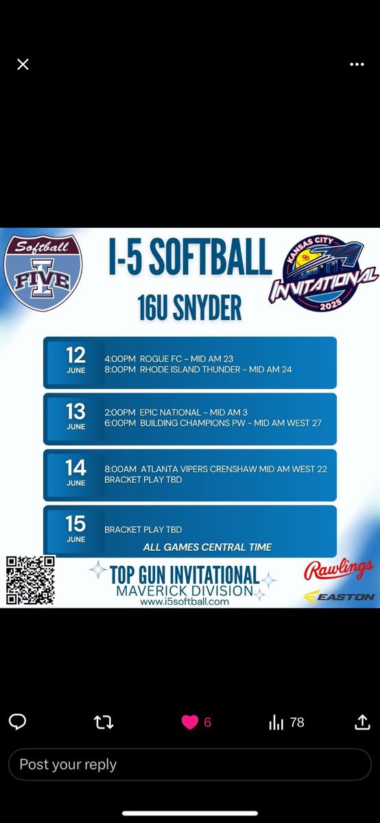 Hey Coaches! I’m going to be playing with I-5 Snyder 16u this week at the Top Gun Invitational- Maverick! Hope to see you out there!
<a href="/I5Softball/">I-5 Softball</a>