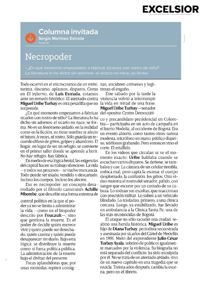 segme99's tweet photo. Comparto mi artículo en @Excelsior: “Necropoder”
🖋 Una reflexión sobre el poder, la violencia y lo que se oculta tras el discurso.
https://t.co/PPorNkUFur https://t.co/1LzzmnecVf