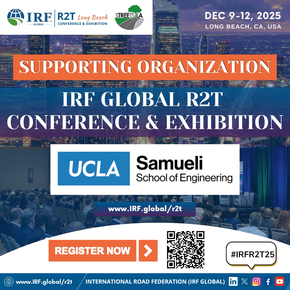 International Road Federation® (Certified by IRF) (@irf_global) on Twitter photo Exciting news from #IRFR2T25! We're proud to welcome <a href="/UCLAengineering/">UCLA Samueli Engineering</a> as a supporting organization for the premier transportation event of the year in Long Beach, CA, USA. Join global leaders advancing smarter, safer, & sustainable mobility.
Join us at 👉 IRF.global/r2t Exciting news from #IRFR2T25! We're proud to welcome <a href="/UCLAengineering/">UCLA Samueli Engineering</a> as a supporting organization for the premier transportation event of the year in Long Beach, CA, USA. Join global leaders advancing smarter, safer, & sustainable mobility.
Join us at 👉 IRF.global/r2t