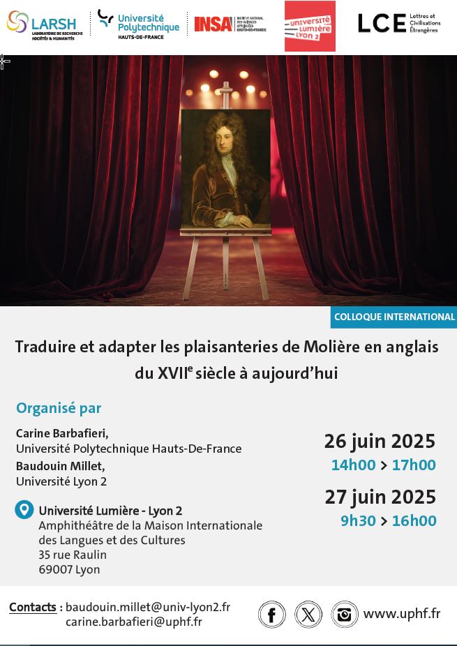 eug1979's tweet image. e-Onomastics: La puissance #comique des #noms : l’#onomastique dans les #traductions #anglaises de #Molière e-onomastics.blogspot.com/2025/06/la-pui… Organisé par Carine #Barbafieri (Université Polytechnique Hauts-De-France) et Baudouin #Millet (Université #Lyon 2)