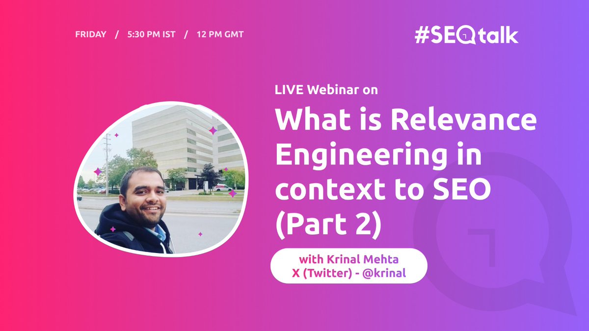 The SEOTalkers (@theseotalkers) on Twitter photo We scratched the surface in Part 1. Now, we’re diving deeper into Relevance Engineering
More insights. More strategy. More real talk.
🎙 <a href="/parthsuba77/">Parth Suba</a> & <a href="/krinal/">Krinal Mehta</a> back for #SEOTalk Webinar again this Friday
🗓️ Live at 5:30PM IST on 13th June
Join us on: youtube.com/live/hutbq_unh… We scratched the surface in Part 1. Now, we’re diving deeper into Relevance Engineering
More insights. More strategy. More real talk.
🎙 <a href="/parthsuba77/">Parth Suba</a> & <a href="/krinal/">Krinal Mehta</a> back for #SEOTalk Webinar again this Friday
🗓️ Live at 5:30PM IST on 13th June
Join us on: youtube.com/live/hutbq_unh…