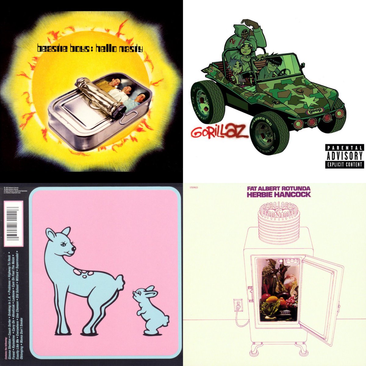 #MúsicaDesobediente Hello Nasty <a href="/beastieboys/">Beastie Boys</a> 1998 #AltHipHop 🇺🇸 | Gorillaz <a href="/gorillaz/">gorillaz</a> 2001 #AltHipHop #IndieRock 🇬🇧 | Glee • Bran Van 3000 • 1997 #AltHipHop #NeoSoul 🇨🇦 | Fat Albert Rotunda <a href="/herbiehancock/">Herbie Hancock</a> 1969 #FunkJazz #SoulJazz 🇺🇸