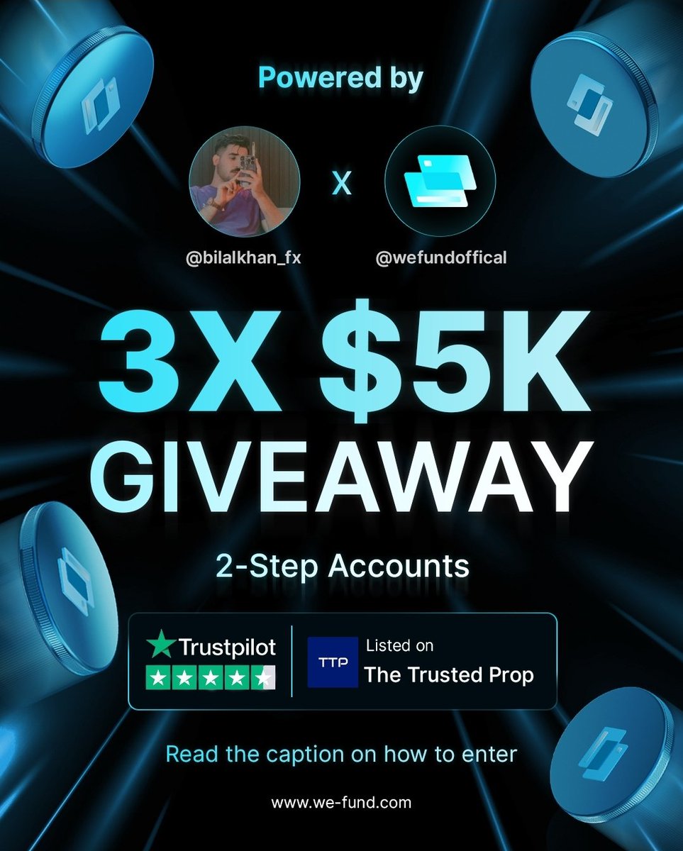 Bilal Khan (@bilalkhan_fx) on Twitter photo 🎁 3X $5k GIVEAWAY! 🎁
How to enter:
1️⃣ Follow
<a href="/wefundofficial/">WeFund - Prop Firm</a> & <a href="/BilalKhan_Fx/">Bilal Khan</a>
2️⃣ Repost and tag 3 friends
3️⃣ Join Discord: discord.gg/WeFund
4️⃣ Follow WeFund on Instagram:
<a href="/wefundofficial/">WeFund - Prop Firm</a>
Winners will be announced in 5 days, good luck to everybody! 🍀 🎁 3X $5k GIVEAWAY! 🎁
How to enter:
1️⃣ Follow
<a href="/wefundofficial/">WeFund - Prop Firm</a> & <a href="/BilalKhan_Fx/">Bilal Khan</a>
2️⃣ Repost and tag 3 friends
3️⃣ Join Discord: discord.gg/WeFund
4️⃣ Follow WeFund on Instagram:
<a href="/wefundofficial/">WeFund - Prop Firm</a>
Winners will be announced in 5 days, good luck to everybody! 🍀