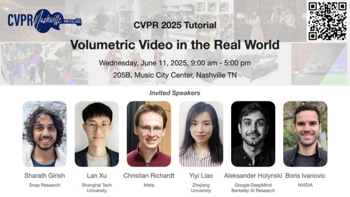 amritamaz's tweet image. 📣 Happening now! Our #cvpr2025 tutorial  “Volumetric Video in the Real World”, in Room 205B

Check the full schedule at nvlabs.github.io/cvpr2025-volum…