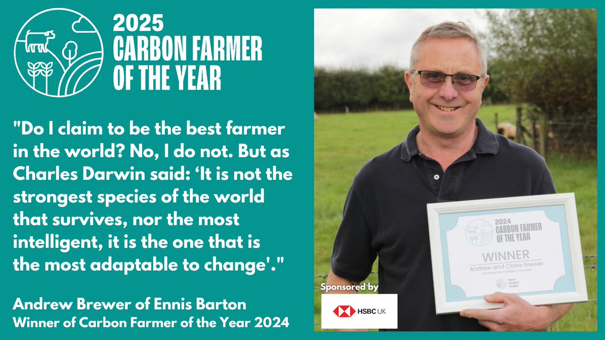 Farm Carbon Toolkit (@farmco2toolkit) on Twitter photo 🌱 Could you be our next Carbon Farmer of the Year?!
Show how you're cutting emissions & boosting resilience on your farm.
🏆 Enter now to inspire change
🗓️ Deadline: Mon 30 June
🔗 farmcarbontoolkit.org.uk/carbon-farmer-…
#CarbonFarmer #NetZeroFarming <a href="/ennisbarton/">Andrew Brewer</a> <a href="/hayneoak/">Liz Bowles</a> #SoilCarbon 🌱 Could you be our next Carbon Farmer of the Year?!
Show how you're cutting emissions & boosting resilience on your farm.
🏆 Enter now to inspire change
🗓️ Deadline: Mon 30 June
🔗 farmcarbontoolkit.org.uk/carbon-farmer-…
#CarbonFarmer #NetZeroFarming <a href="/ennisbarton/">Andrew Brewer</a> <a href="/hayneoak/">Liz Bowles</a> #SoilCarbon