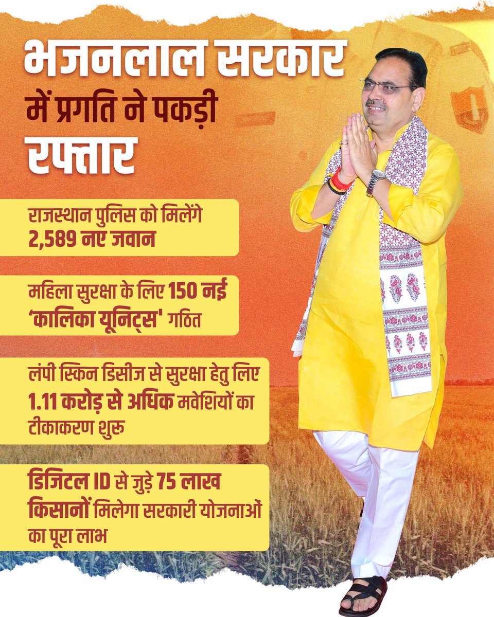 भजनलाल सरकार में प्रगति ने पकड़ी रफ्तार ..
<a href="/BhajanlalBjp/">Bhajanlal Sharma</a> <a href="/RajCMO/">CMO Rajasthan</a>