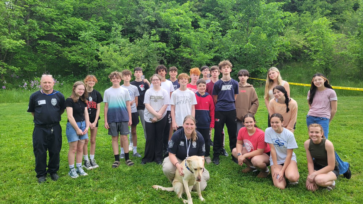 Our 8th grade students had an enlightening forensic assembly! AC Deputy Fire Marshals &amp; their K-9, Pluto, demonstrated about fire safety &amp; how they investigate fire incidents. They set up crime scenes to "investigate" &amp; learn how to find, tag &amp; collect evidence. Thank u! #SPSoars