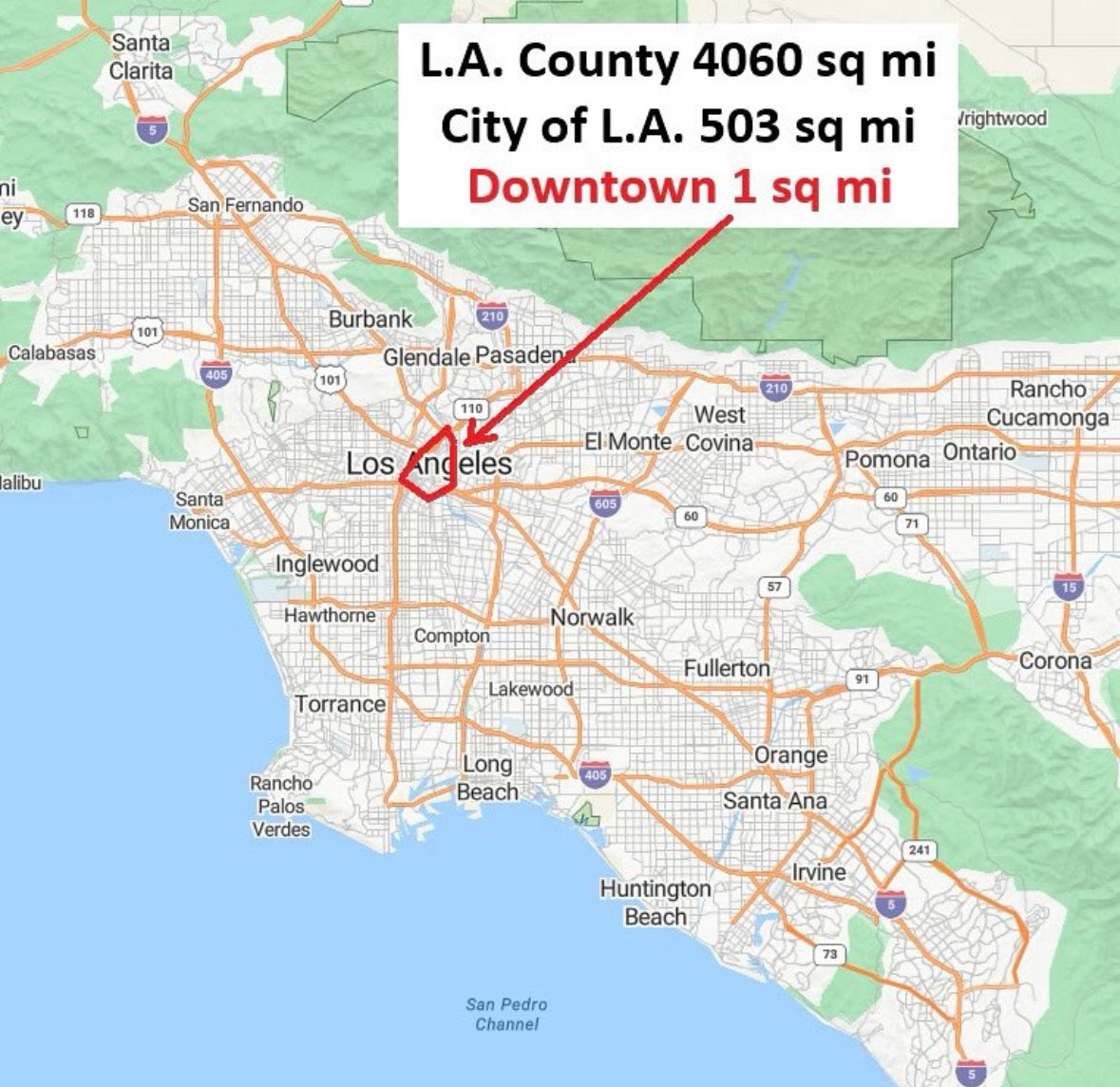 Quiero ofrecer un humilde consejo a mis colegas.

La historia de estos días y de lo que viene NO son los esporádicos episodios de saqueo y vandalismo que han ocurrido en el centro de Los Ángeles, una zona muy pequeña de la ciudad (ver imagen).
Por varios días, las manifestaciones