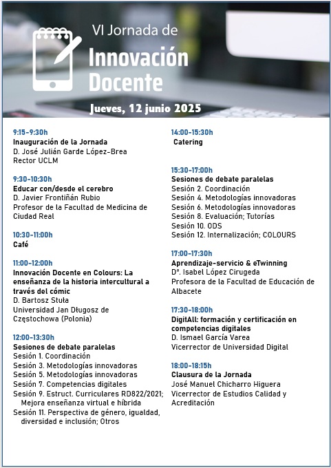 Mañana día intenso.
Se visualizará el esfuerzo que se hace por la comunidad educativa <a href="/uclm_es/">Universidad de Castilla-La Mancha</a> para adaptar-mejorar el proceso enseñanza-aprendizaje en nuestras aulas, laboratorios,...
Habrá un gran número de proyectos de donde coger ideas para nuestra docencia diaria