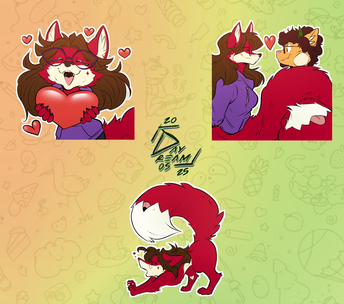 A lovely fox with a tail that likes twisting on people uwu 

#Stickers  #Commission