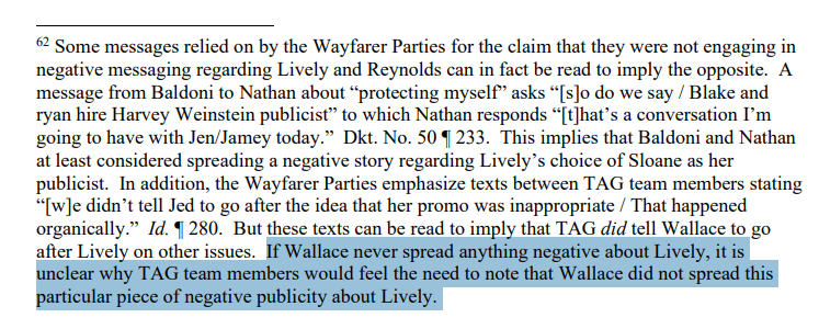 "False victory tour" huh? Then why did the Judge say even painting Baldoni's story in the best possible light, it still strongly suggests Wayfarer did engage in a smear campaign?

"It is fair to presume that the Wayfarer Parties did what they said that they planned to do."
