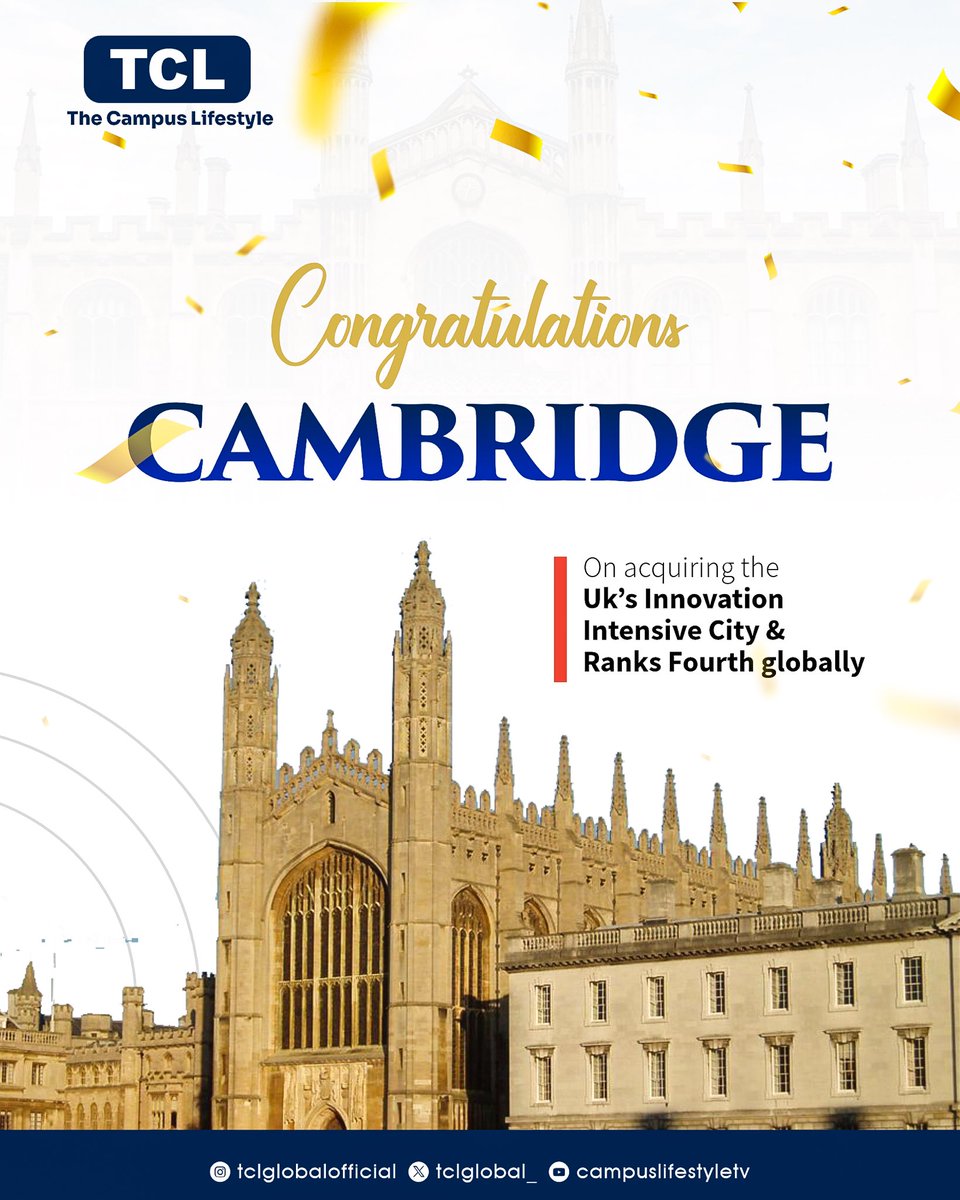 Huge congratulations to <a href="/Cambridge_Uni/">Cambridge University</a> for being named the UK’s most innovation-intensive city and ranking fourth globally! 
This remarkable achievement highlights the power of collaboration between academia, startups, and industry. Here’s to continuing the legacy of excellence.