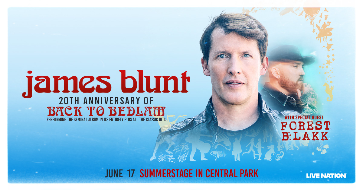 Coming up at #SummerStage in Central Park! Catch @jamesblunt’s Back to Bedlam 20th Anniversary Tour with @forestblakk on June 17 and sing along to the seminal album in its entirety 🎵 
Tickets are still available at cityparksfoundation.org/events/james-b…!

This show is produced by Live Nation.