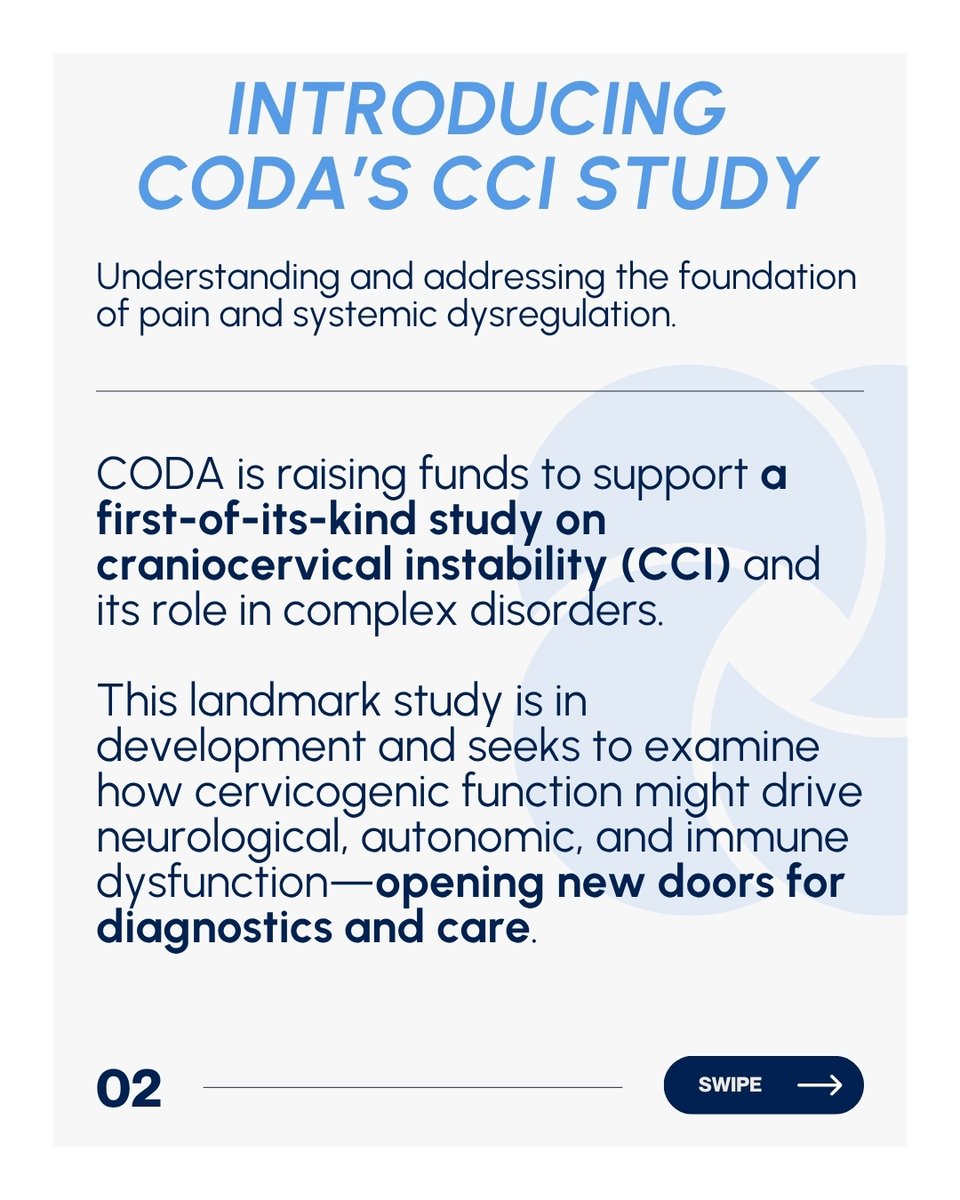 CODA_research's tweet image. At Complex Disorders Alliance (CODA), we support structural mechanics research to uncover how physical forces in the body impact long-term health. This includes conditions like connective tissue disorders, craniocervical instability (CCI), and atlantoaxial instability (AAI).…