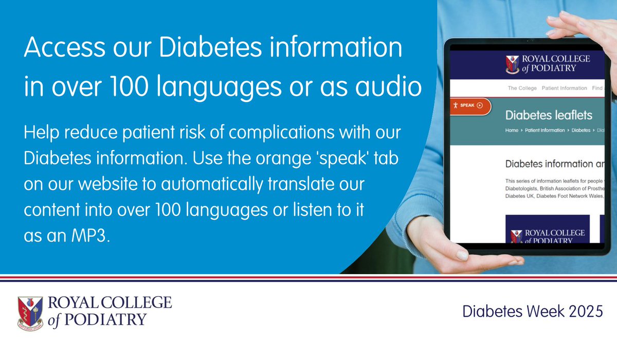 Did you know you can access our diabetes information as audio and in over 100 languages? Use the 'speak' orange button on our webpages to access the options at rcpod.org.uk/patient-inform… 
#DiabetesWeek