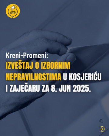 Pročitajte Kreni-Promeni izveštaj o izbornim nepravilnostima u Kosjeriću i Zaječaru za 8. jun 2025.

👉 kreni-promeni.org/2025/06/11/kre…