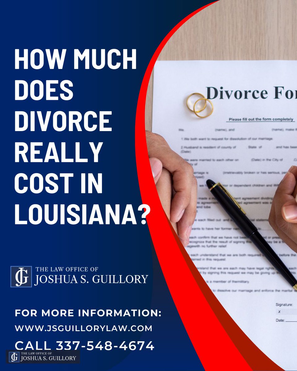 JGuilloryLaw's tweet image. 🔹 Wondering about the cost of divorce in Louisiana? From court fees to expert consultations, expenses can vary widely. Let us help you budget wisely! 💰  
Read more: jsguillorylaw.com/blog/how-much-…  
#DivorceAdvice #FamilyLegalHelp #LafayetteAttorney #MoneyMatters #DivorceFacts