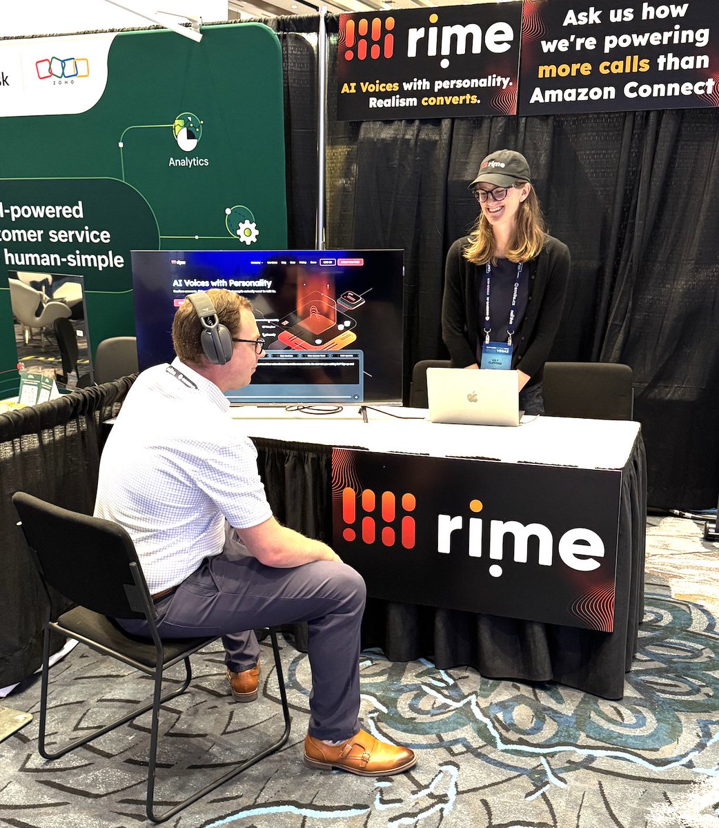 CX Builders, <a href="/rimelabs/">rime</a> is at CCW! 

Come by booth 1137 and say hello to me, <a href="/patrickscoleman/">Patrick Coleman</a>, and our AI voices!

Thanks <a href="/CustContactWeek/">Customer Contact Week</a> for putting on such a great event! #CCW #CCWVEGAS #VoiceAI