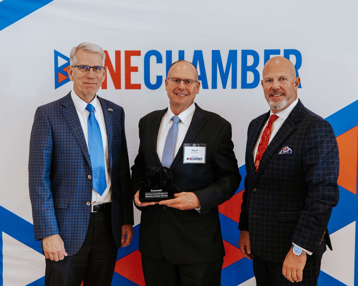 NebraskaChamber's tweet photo. Our spring Cornerstone Dinner gave us the chance to honor members celebrating decade milestones in their NE Chamber membership.🎉

@GPC_Updates and @KawasakiUSA both reached 50 years of membership and we can't thank them enough for their ongoing commitment to our mission! https://t.co/MXN1OcXPJx