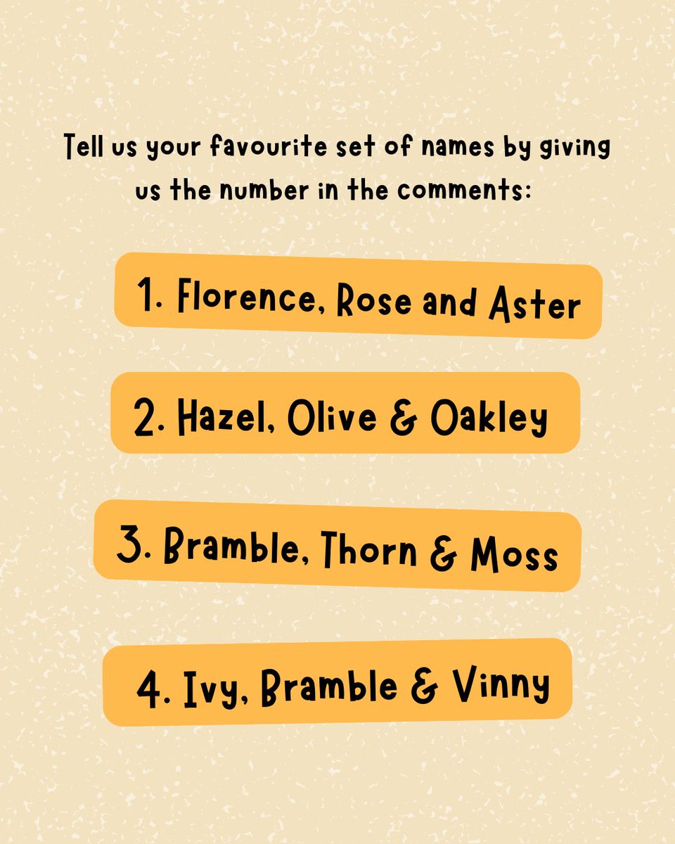 Have you met our three adorable new farm residents yet? We'd like you to help us name them from the four sets of different choices listed. 

Tell us your favourite set of names by giving us the number in the comments below. 👇
