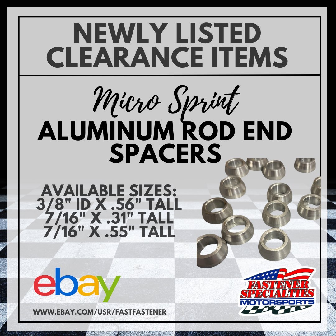 MICRO TEAMS:
We just listed some 3/8” ID &amp; 7/16” ID aluminum tapered rod end spacers!
ebay.com/str/fastenersp…