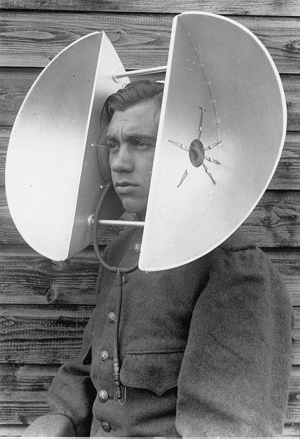 Remember these guys?

The giant “big ears” acoustic mirrors, trumpet-like sound locators, and listening devices used before WWII to hear incoming aircraft and anticipate air raids.

Guess what?