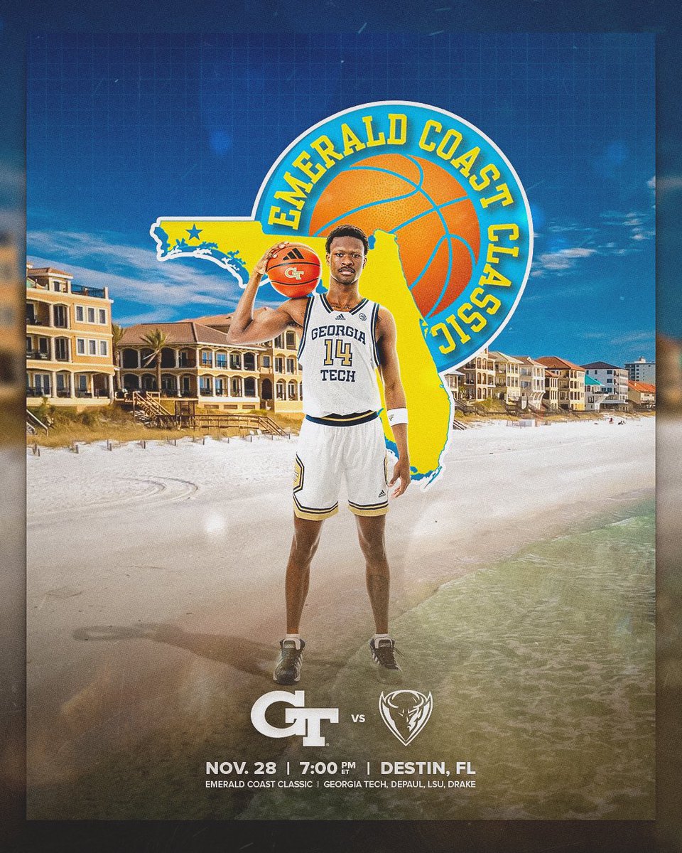 Georgia Tech Men’s Basketball (@gtmbb) on Twitter photo Beach bound 🏖️
We’ll open up the <a href="/EmeraldCClassic/">Emerald Coast Classic</a> against DePaul.
🗞️ buzz.gt/gt-ecc25
#StingEm 🐝 Beach bound 🏖️
We’ll open up the <a href="/EmeraldCClassic/">Emerald Coast Classic</a> against DePaul.
🗞️ buzz.gt/gt-ecc25
#StingEm 🐝