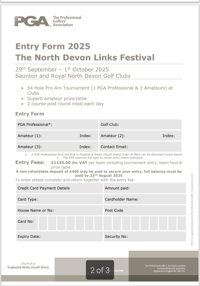 PGASWest's tweet photo. Entries are being taken for our North Devon Links Festival - with over half the spaces already allocated, get your team in now
🗓 29th Sep - 1st Oct
📍 Royal North Devon &amp; @SauntonGolfClub
💰 £1155 per team (£400 deposit required to secure entry)
⛳️ Teams of 4
☎️ 01395232288 https://t.co/8bfQloM3su