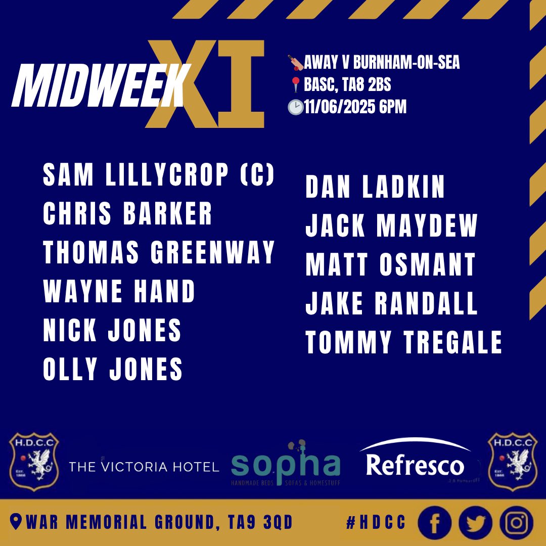Huntspill Cricket 🏏 (@huntspillcc) on Twitter photo Teams news 🏏
Tonight’s teams for Women’s v <a href="/wsmcricketclub/">Weston-super-Mare Cricket 🏏</a> & Midweek Team v <a href="/BurnhamonseaCC/">Burnham-on-Sea CC</a>!
#HDCC💙 Teams news 🏏
Tonight’s teams for Women’s v <a href="/wsmcricketclub/">Weston-super-Mare Cricket 🏏</a> & Midweek Team v <a href="/BurnhamonseaCC/">Burnham-on-Sea CC</a>!
#HDCC💙