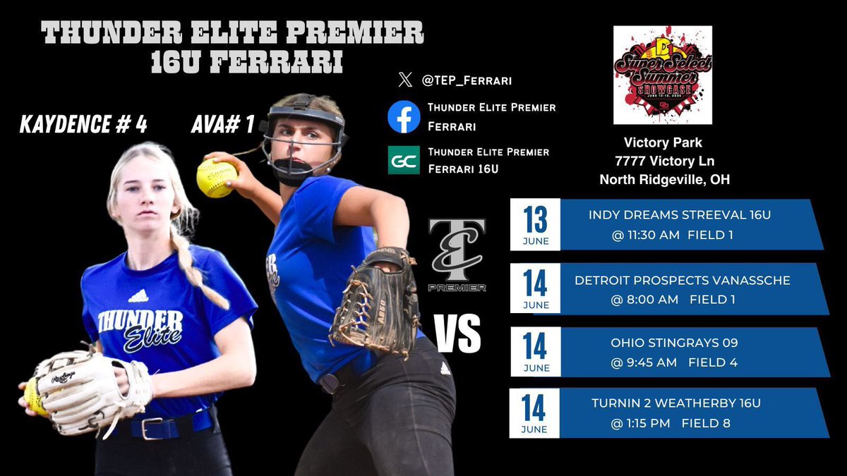 Kat Taylor (@kattaylor2027) on Twitter photo Being back with my <a href="/TEP_Ferrari/">Thunder Elite Premier - Ferrari</a> team has been so fun. I am really looking forward to <a href="/d1fastpitch1/">D1 Fastpitch</a> Super Select Showcase this weekend b/c our whole team will finally be together including <a href="/EmmaWilhelm33/">Emma Wilhelm</a> our D2 State Champ! Stop & check us out! Being back with my <a href="/TEP_Ferrari/">Thunder Elite Premier - Ferrari</a> team has been so fun. I am really looking forward to <a href="/d1fastpitch1/">D1 Fastpitch</a> Super Select Showcase this weekend b/c our whole team will finally be together including <a href="/EmmaWilhelm33/">Emma Wilhelm</a> our D2 State Champ! Stop & check us out!