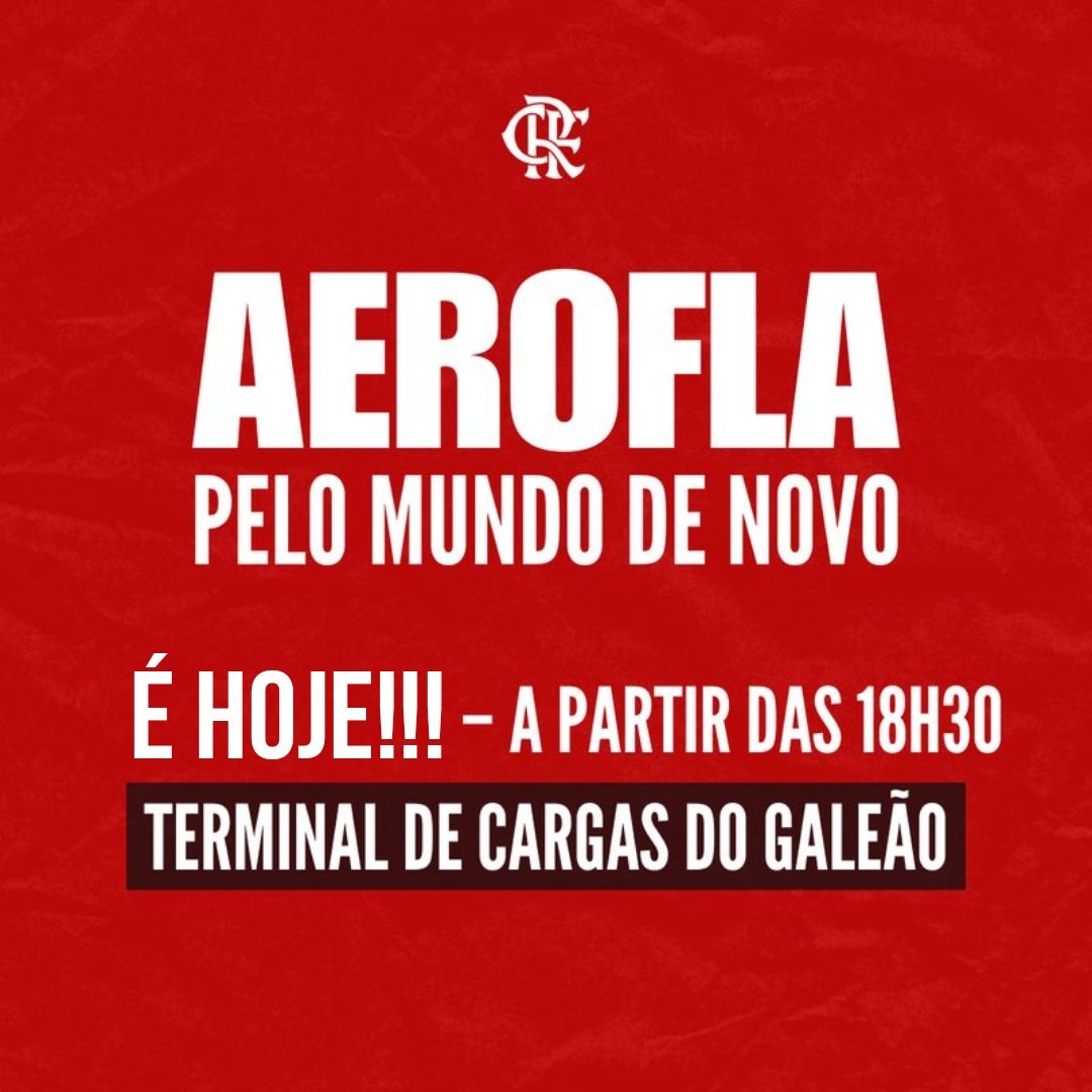 COMEÇOU O TWITTAÇO DO #AeroFla pelo Mundo de Novo ✈️🔴⚫

Comente a tag #AeroFla e vamo deixá-la no Trending Topics pra mais flamenguistas estarem presentes!

🕡 18:30
📌 Terminal de Cargas do Galeão