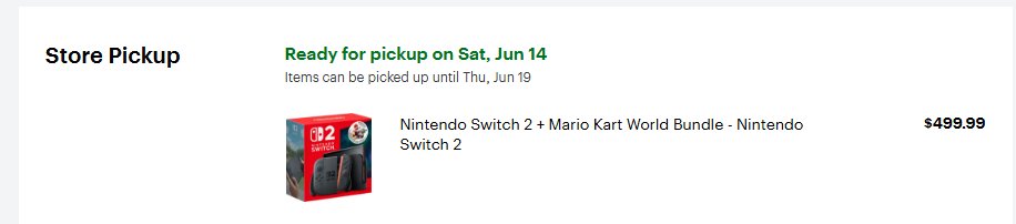 Wario64's tweet image. Today's Switch 2 restock shows pickup on June 14th.

If shows sold out, check in 10 minute intervals for waves.