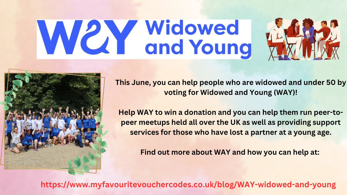 This June, your vote can help <a href="/WidowedAndYoung/">WAY Widowed and Young</a> to win a donation of 20% of our profits! Find out all about how this incredible charity helps people who are widowed young, by providing a variety of peer support opportunities: myfavouritevouchercodes.co.uk/blog/WAY-widow…