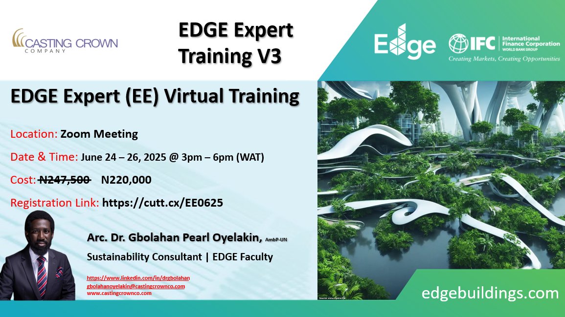 📆 Training Available! Ready for the next step on your #greenbuildings journey? Become an #EDGEExpert via this virtual training. EDGE Experts serve as trusted advisors bringing their deep understanding of EDGE to the certification process. 
🔗 Register: ow.ly/bCrJ50W7RVC