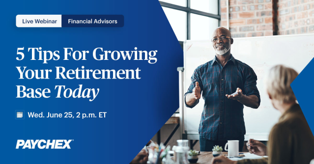 DLewie605's tweet photo. Join us on June 25 at 2:00 ET to learn how to capture new clients in the exploding small 401(k) plan market. Get strategies you can implement right now to put more plans in your pipeline. Save your seat today! #FinancialAdvisors #BusinessGrowth https://t.co/pBzdISgcbQ https://t.co/A85paRuruv