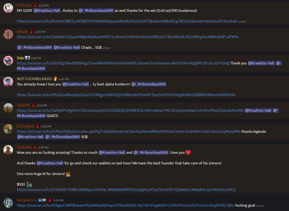 KratuSinners (@kratusinners) on Twitter photo Sinners cooked 70$ to about 1000-2000$ each.
Casual cook in sinners.
Special thanks to <a href="/play_tingz/">play_tingz</a> team for this amazing cook and specifically to Andreas the founder for helping us so much throughout the process ❤️
SINNERS STAY COOKING😈 Sinners cooked 70$ to about 1000-2000$ each.
Casual cook in sinners.
Special thanks to <a href="/play_tingz/">play_tingz</a> team for this amazing cook and specifically to Andreas the founder for helping us so much throughout the process ❤️
SINNERS STAY COOKING😈