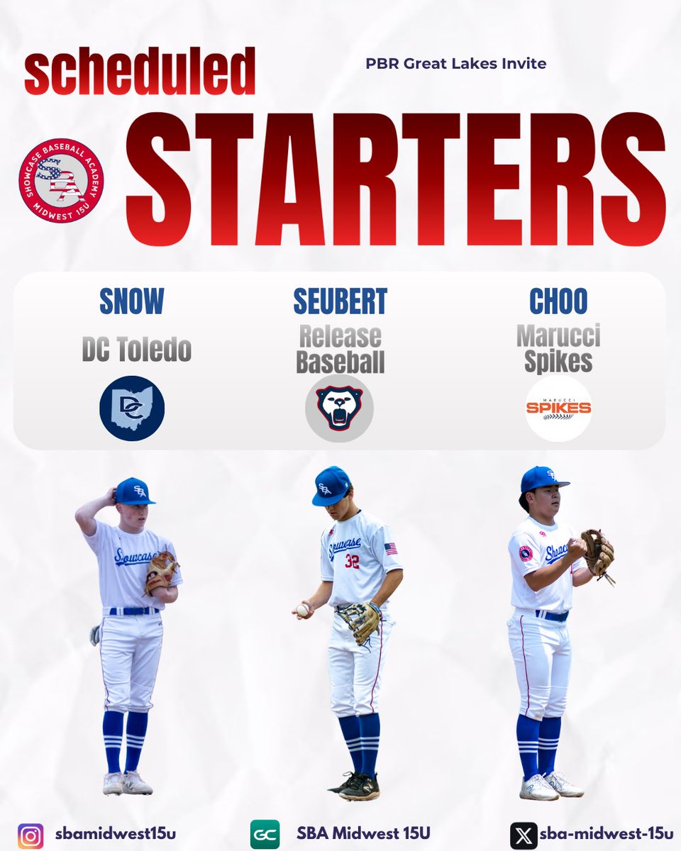 Scheduled starters for our first 3 games in Columbus at the Prep Baseball Great Lakes Invite. <a href="/prepbaseball/">Prep Baseball</a> <a href="/PrepBaseballOH/">Prep Baseball Ohio</a> #sbamidwest #showcasebaseball #showcasebaseballacademy