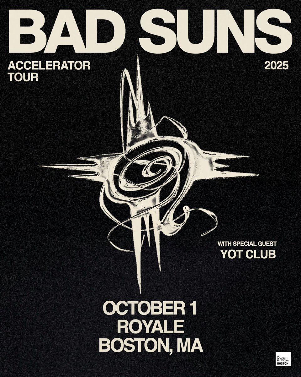 Bowery Boston (@boweryboston) on Twitter photo Bowery presales live now!
9.20 - <a href="/TURNSTILEHC/">TURNSTILE</a> - <a href="/thestageatsd/">The Stage at Suffolk Downs</a> // PW: GIDDYUP
9.21 - <a href="/MarinaDiamandis/">MARINA</a> - <a href="/roadrunnerbos/">Roadrunner</a> // PW: DIAMONDS
9.26 - <a href="/TheFrontBottoms/">The Front Bottoms</a> - <a href="/roadrunnerbos/">Roadrunner</a> // PW: RadioOn
10.1 - <a href="/badsuns/">Bad Suns</a> - <a href="/RoyaleBoston/">Royale Boston</a> // PW: BOWERY25
🎟️🎟️// axs.com/series/28210/b… Bowery presales live now!
9.20 - <a href="/TURNSTILEHC/">TURNSTILE</a> - <a href="/thestageatsd/">The Stage at Suffolk Downs</a> // PW: GIDDYUP
9.21 - <a href="/MarinaDiamandis/">MARINA</a> - <a href="/roadrunnerbos/">Roadrunner</a> // PW: DIAMONDS
9.26 - <a href="/TheFrontBottoms/">The Front Bottoms</a> - <a href="/roadrunnerbos/">Roadrunner</a> // PW: RadioOn
10.1 - <a href="/badsuns/">Bad Suns</a> - <a href="/RoyaleBoston/">Royale Boston</a> // PW: BOWERY25
🎟️🎟️// axs.com/series/28210/b…