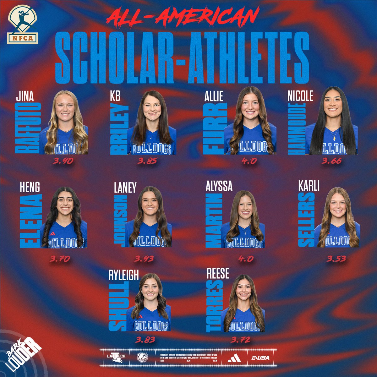A starting lineup worth of scholar-athletes!   

Congrats to these 🔟 Bulldogs for earning Easton/NFCA All-American Scholar-Athlete honors 📚🧠💡

🔗 bit.ly/43PxtEJ