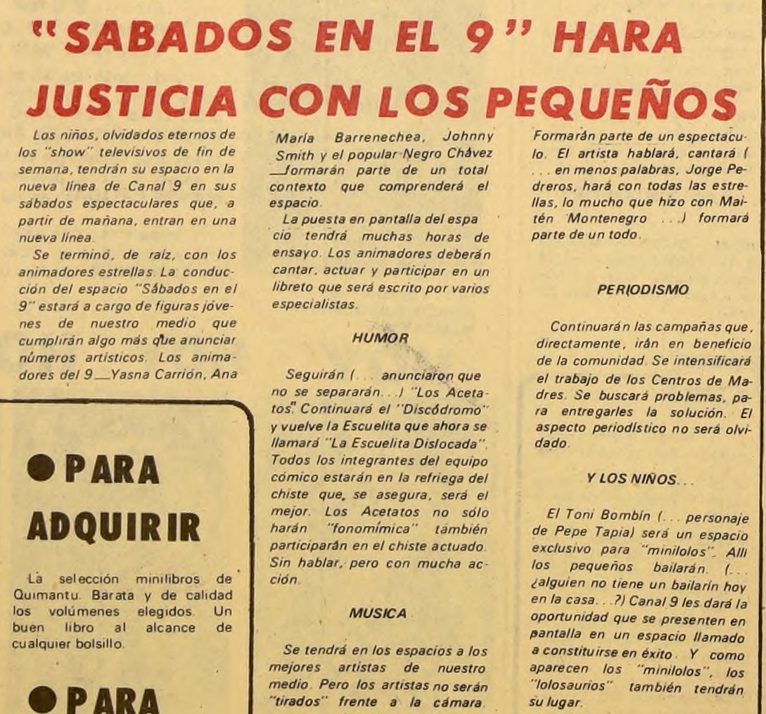 seba_flores's tweet photo. Yasna Carrión, la primera "Miss Ritmo", fue una de las animadoras de "Sábados en el 9" en el canal de la U. de Chile desde 1972, tras la partida de Enrique Maluenda a Puerto Rico. Compartía la animación con Ana María Barrenechea, Alejandro Chávez y Johnny Smith #ElMedioDiaTVN https://t.co/S0ISLDzomb