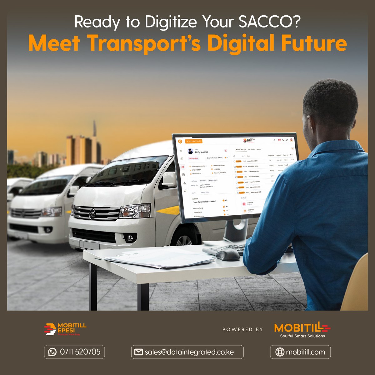 DataIntegrated's tweet photo. Manual systems are out. Platforms like MobiTill help SACCOs improve efficiency, data use, accountability &amp; trust.
Digital transformation = smarter, more inclusive transport.
The future isn’t coming. It’s here.
#MobiTill #TransportTech #SmartMobility https://t.co/36v3pRkCr4