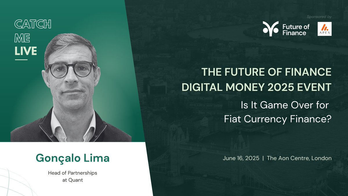 Quant (@quant_network) on Twitter photo On Monday 16 June, our Head of Partnerships, Gonçalo Lima, will be joining a panel titled 'Who will control the digital money infrastructure?' at this year's <a href="/FutureofFinanc3/">Future of Finance</a> #DigitalMoney event.
The event will bring together #banking and #payments professionals from across the On Monday 16 June, our Head of Partnerships, Gonçalo Lima, will be joining a panel titled 'Who will control the digital money infrastructure?' at this year's <a href="/FutureofFinanc3/">Future of Finance</a> #DigitalMoney event.
The event will bring together #banking and #payments professionals from across the
